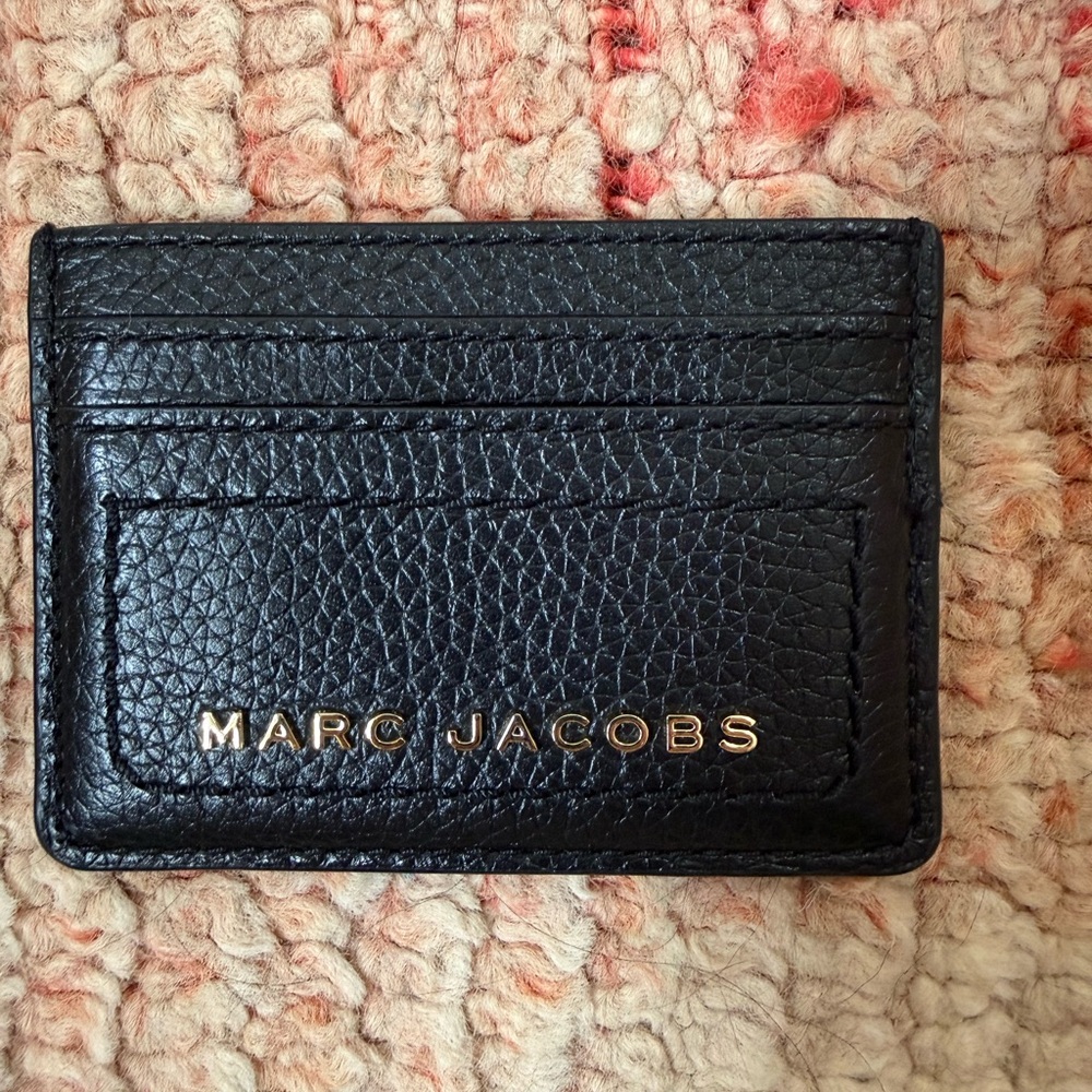 Marc Jacobs Black Leather Card Holder with Gold Accents